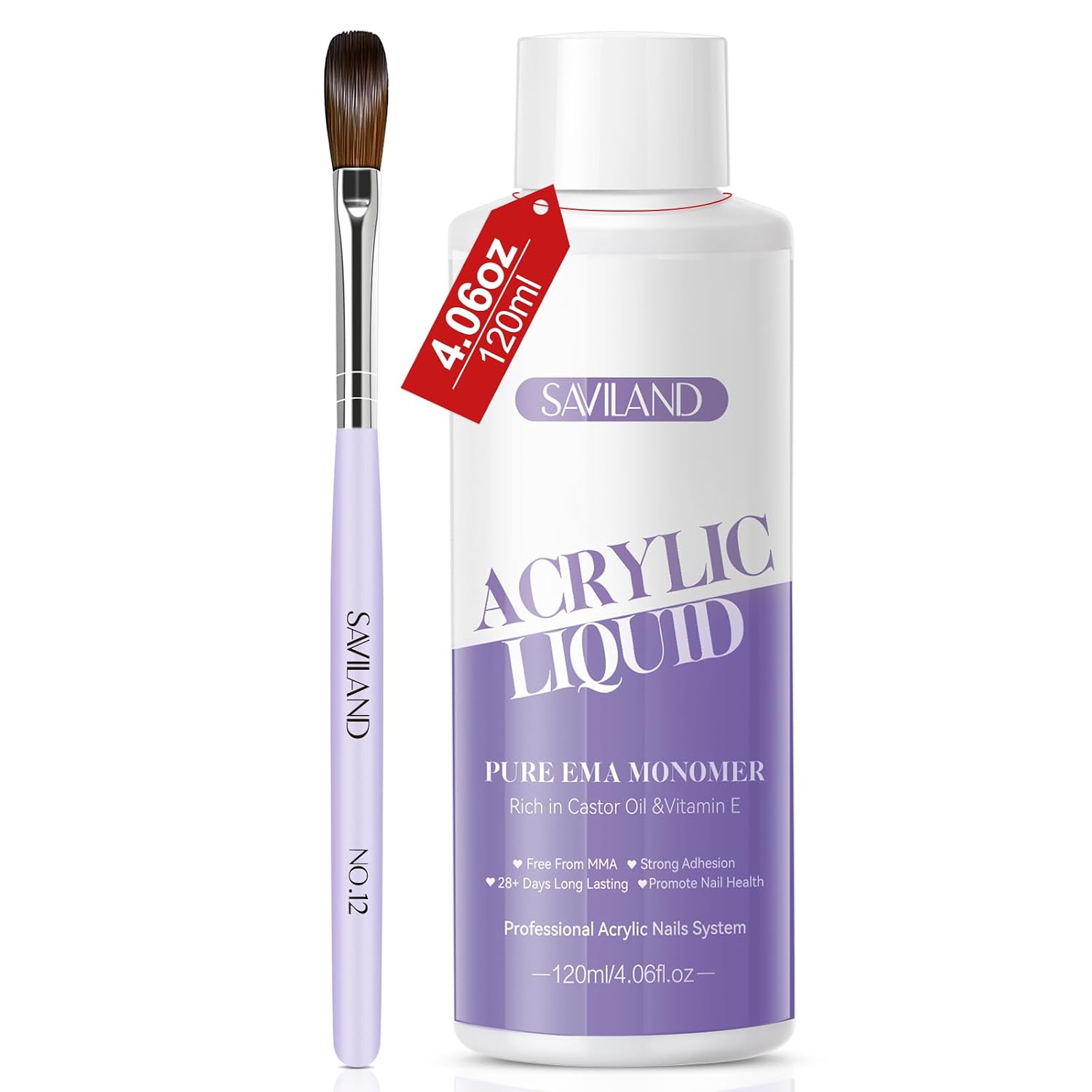 4 oz acrylic monomer for nails — Low-Odor Kit with Kolinsky Brush