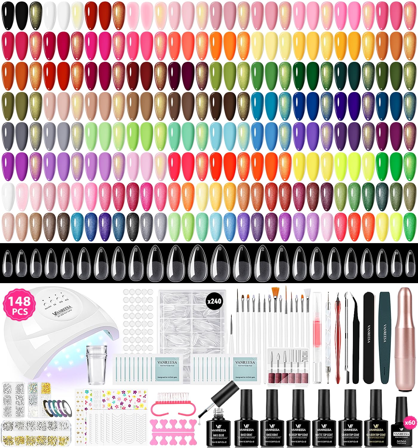 60 color gel nail kit: Complete UV Lamp & Tips Set