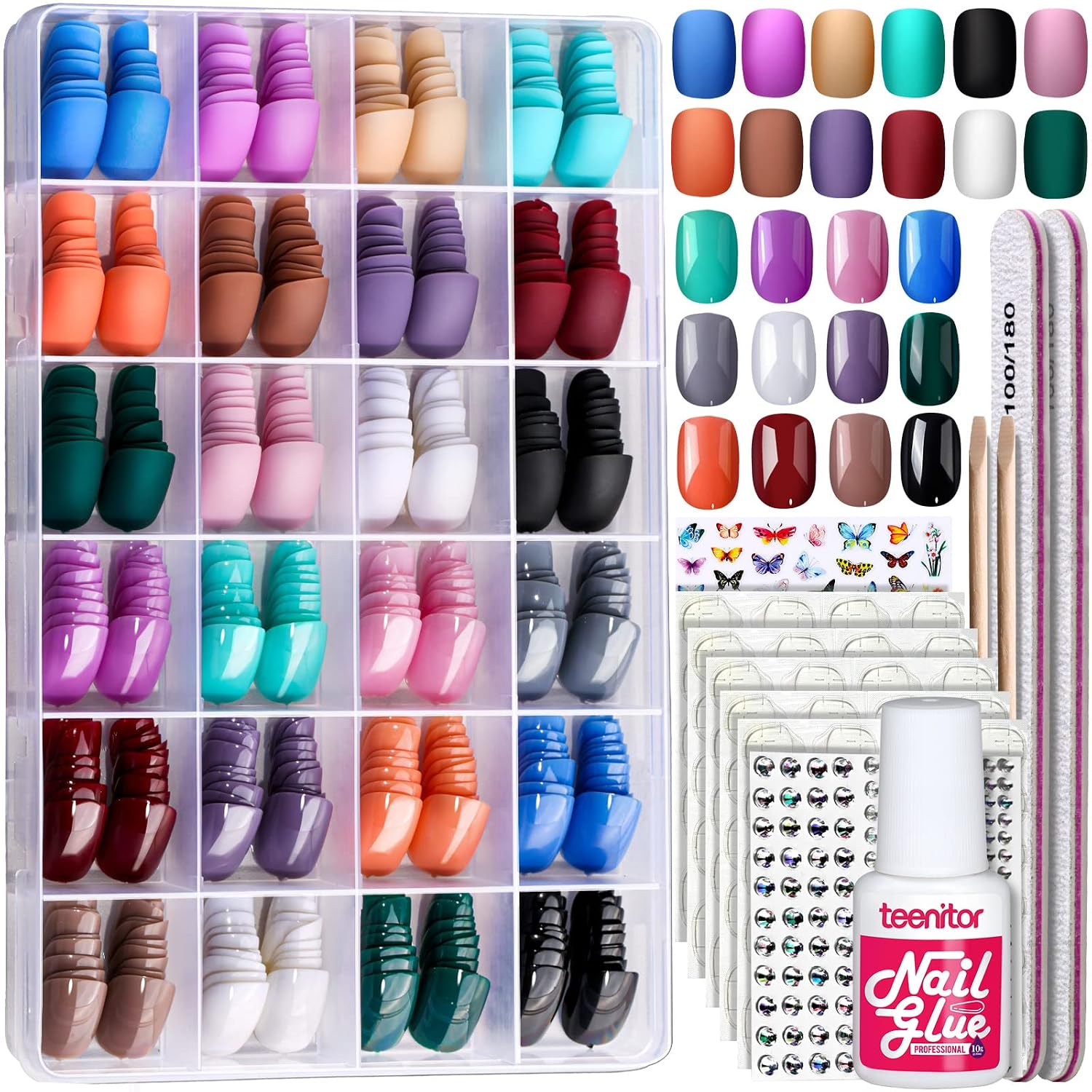 Short Press On Nails Kit — 576pcs Matte & Glossy Styles