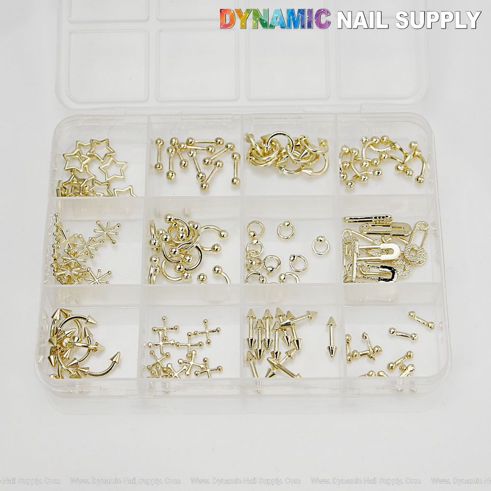 Gothic Nail Charms Set: Gold & Silver Y2K Piercings